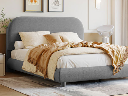 Upholstered Platform Bed With Thick Solid Frame And Stylish Curve-Shaped Design