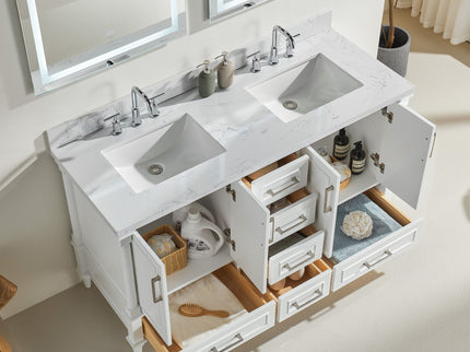 Freestanding Double Bathroom Vanity With Extra Black Handles - White