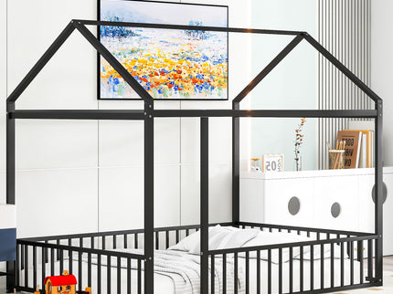 Metal Bed House Bed Frame With Fence