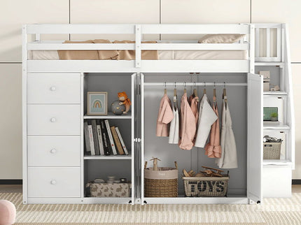 Loft Bed With Built In Wardrobes, Cabinets And Drawers