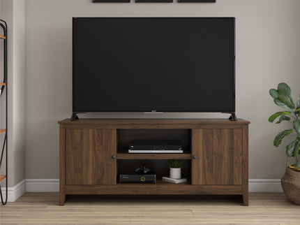 TV Stand For TVs Up To 65" With Open Shelves And Storage Cabinets - Walnut