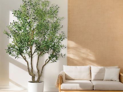 Artificial Olive Tree Large With Trunk, Indoor / Outdoor Decorative Plant For Living Room - Green