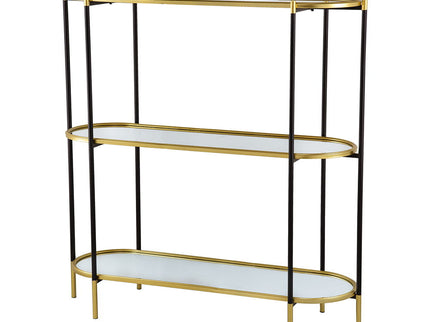 3 Tier Metal Console Table, Mirrored Shelf - Golden Black