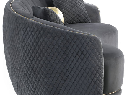 Luxe Upholstered Curved Sofa With Trim And Diamond Quilting - Dark Gray