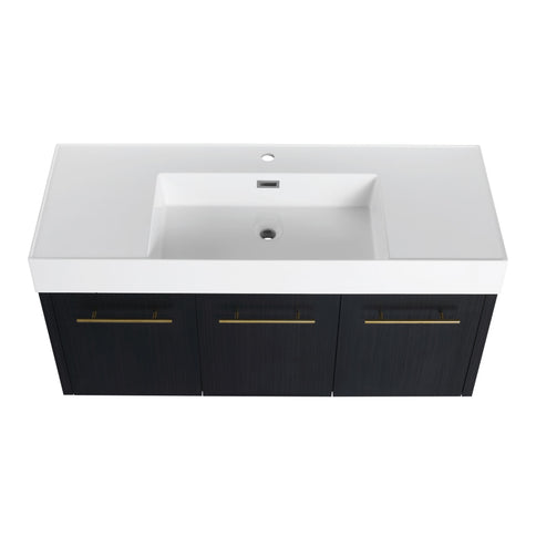 Modern Wall Mounted Bathroom Vanity With Thick Edge Resin Sink And Storage Rack