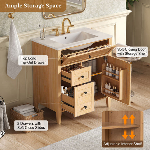 Bathroom Vanity With Sink, Soft Closing Cabinet