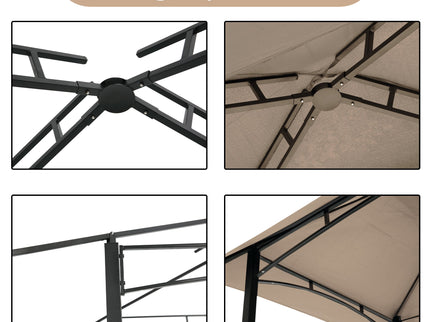 Outdoor Grill Gazebo With Double Tier Soft Top Canopy, Steel Frame, Bar Counters & Hook