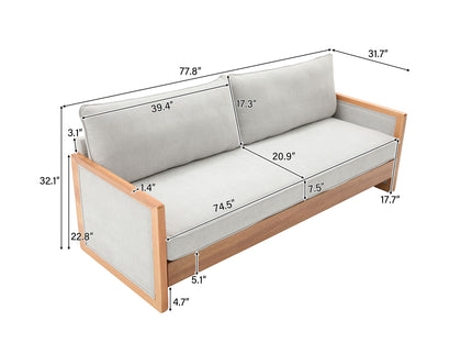 Modern 3 Seater Sofa With Wood Armrests
