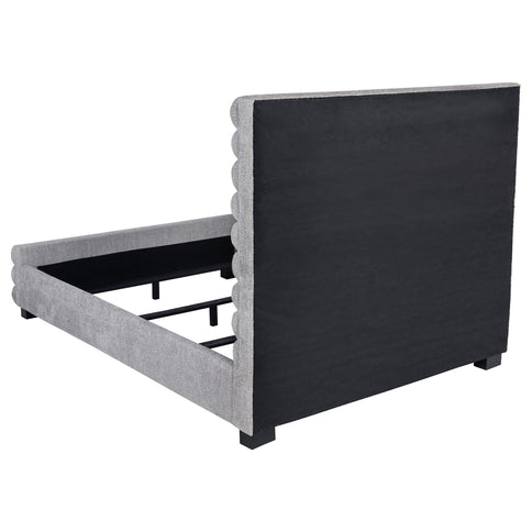 Queen Bed With Textured, And Tufted Headboard - Gray