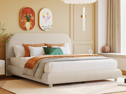 Upholstered Platform Bed With Thick Solid Frame And Stylish Curve-Shaped Design
