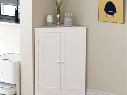 Corner Cabinet With 2 Doors And Adjustable Shelves, Freestanding Narrow Storage Organizer For Bathroom - White
