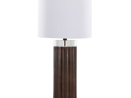 Cylinder - Fluted Contemporary Table Lamp (Set of 2) - Brown / Clear / White