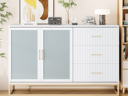 Murphy Bed With Frosted Glass Doors Design, Fake Drawers, Metal Legs