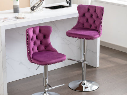 Swivel Barstools Adjusatble Seat Height From 25-33", Modern Upholstered Base Bar Stools With Backs Comfortable Tufted For Home Pub And Kitchen Island (Set of 2)