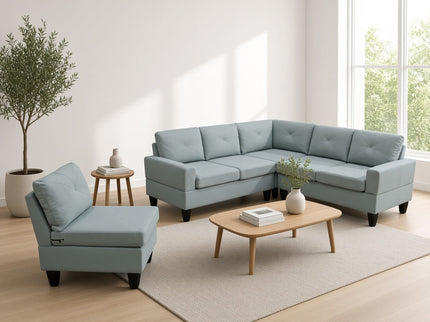 Modular L - Shaped Sectional Sofa 6 Seater 4 Piece, Couch With Chaise - Green