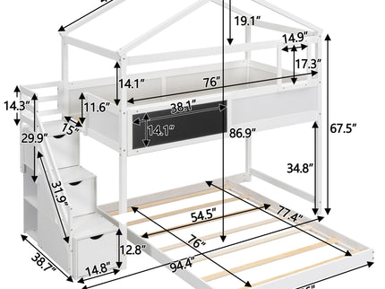 House Style Bunk Bed With Storage Staircase And board