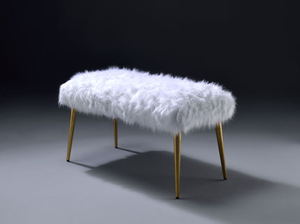 Bagley II - Faux Fur Bench - White / Gold