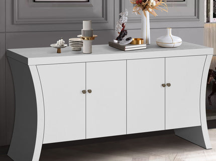 Refined Industrial 4 Door Credenza With Arc Legs & Clasps