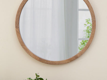 Circle Wall Mirror With Wooden Frame, Wall Mirror For Living Room