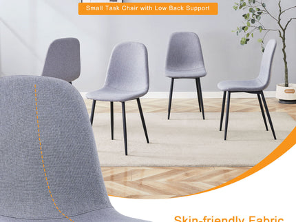 Luxury Simple Chair Linen Cotton High Resilience Dining Chair With Black Metal Legs (Set of 4) - Light Gray