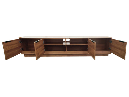 TV Stand, Entertainment Center With Fluted Door & Cable Management, Soft Closing Hinges - Walnut