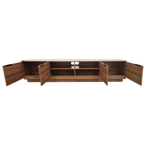 TV Stand, Entertainment Center With Fluted Door & Cable Management, Soft Closing Hinges - Walnut