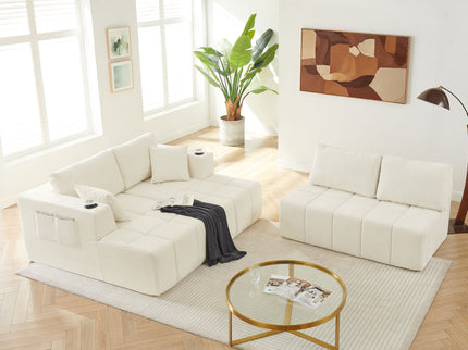 U - Shaped Sectional Sofa, Cup Holders & Side Pockets For Living Room