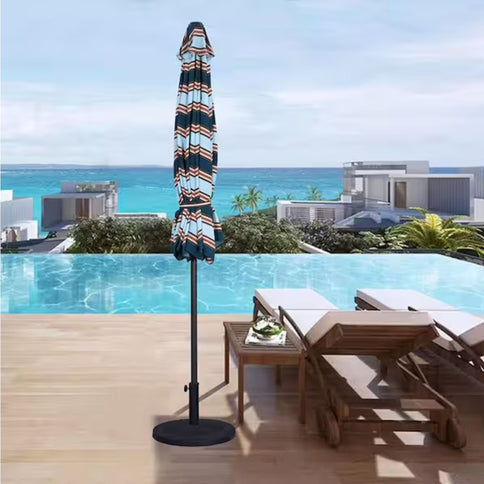 Patio Umbrella With Crank Lift & Push Button Tilt Frame, 200G / Sqm Solution Dyed Canopy - Blue Multi / Brown