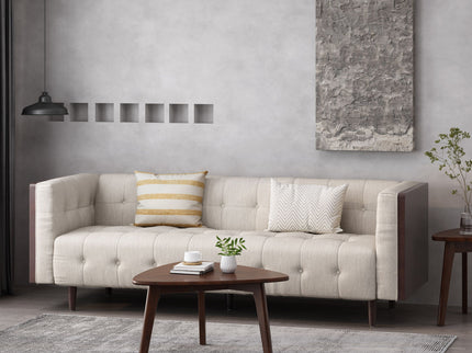 Contemporary Mid-Century Charm 3 Seater Sofa With Button Tufted Waffle Stitching