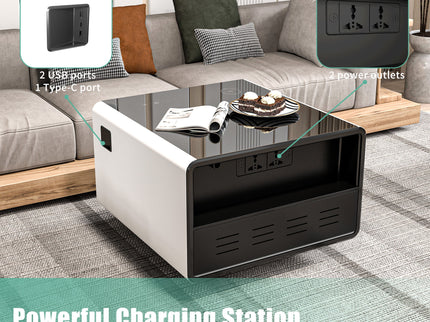 Modern Smart Side Table With Built-In Fridge, Wireless Charging, Temperature Control, Power Socket, USB Ports, Outlet Protection, Induction Light