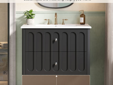 Floating Bathroom Vanity With Oval Knobs & Round Edge, Soft Close Drawer Slides
