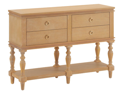 Console Table With 4 Soft Close Drawers, Thick Bottom Shelf For Living Room - Natural