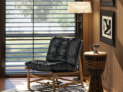 Oxford Leather Mid-Century Modern Accent Chair - Noir Black