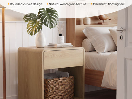 Bedside Table With Storage Drawers And Open Shelves (Set of 2) - Oak