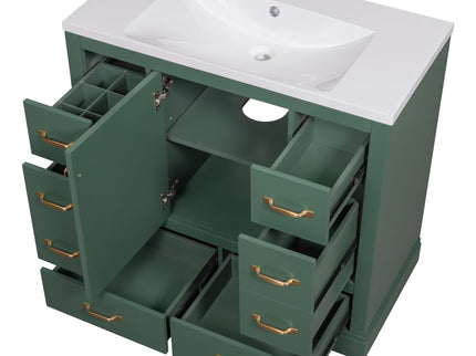 Modern Bathroom Vanity With Sink, 6 Drawers, Adjustable Shelf