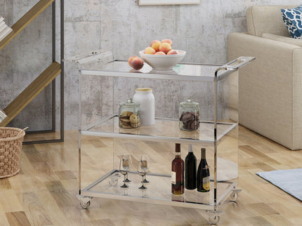 Elegant Acrylic Bar Cart With Tempered Glass Shelves And Rattan Metal Frame - Clear