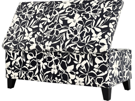 Luxury Storage Ottoman With Floral Patterned Fabric, Soft-Close Hinges, Multi Functional