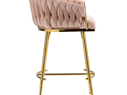 Counter Height Bar Stools Kitchen Island Counter Bar Stool With Hand - Wave Back, Golden Chromed Base And Footrest (Set of 2) - Pink