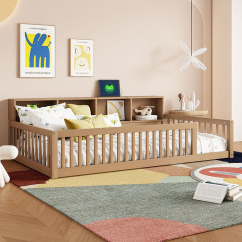 Floor Bed With Storage Cabinets And USB Ports
