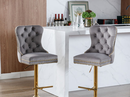 Thick Swivel Barstools Adjusatble Seat Height From 25-33", Modern Upholstered Bar Stools With Backs Comfortable Tufted For Home Pub And Kitchen Island (Set of 2)
