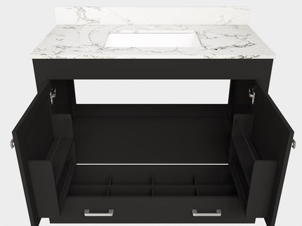 Bathroom Vanity Set, Fluted Cabinet, Soft Close Doors & Drawers, Single Faucet Hole, Sink Included - Black