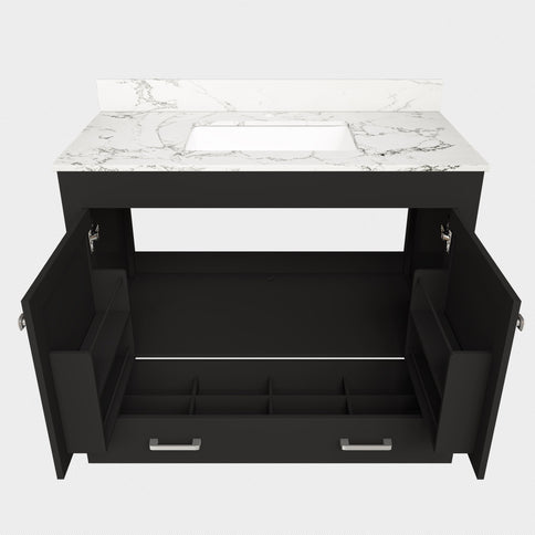 Bathroom Vanity Set, Fluted Cabinet, Soft Close Doors & Drawers, Single Faucet Hole, Sink Included - Black