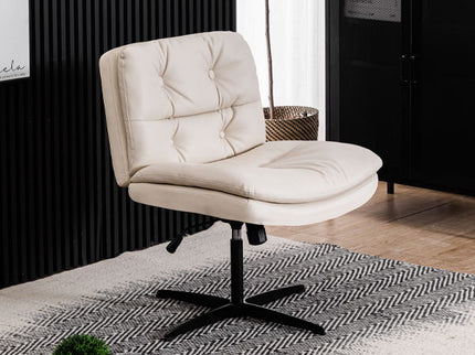 Large Size Armless Home Office Desk Chair Vanity Chair No Wheels - Beige
