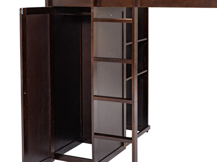 Loft Bed With A Stand Alone Bed, Shelves, Desk, And Wardrobe
