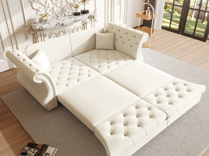 Oversized Chesterfield Pull Out Sofa Bed, Roll Arm Couch With Flower Tufting For Living Room