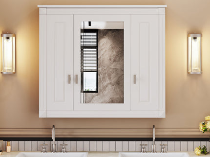 Wall Mounted Bathroom Cabinet With Mirror And 5 Shelves, Rectangular Design