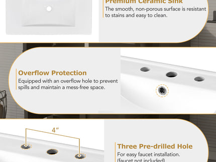 Bathroom Vanity & Tall Storage Cabinet Set With Doors, Adjustable Shelves, Soft Close Hinges, Sink