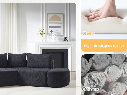 V - Shaped Modular Sofa Set & 3 Pillows And 2 Curved Ottomans For Living Rooms - Black