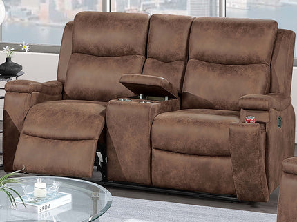 1 Piece Manual Motion Loveseat Hidden Cup Holder Console With Plush Back Cushion For Living Room - Walnut