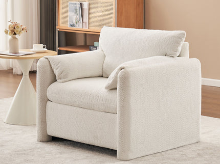 Fixed Modern Accent Chair Single Seater Plush Chenille Lounge Chair With High Resilience Cushion - Ivory White